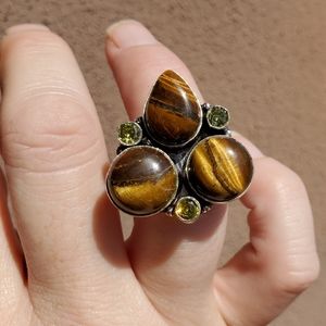 New Tiger Eye and Citrine 925 Silver Ring.
